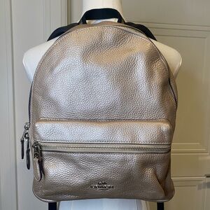 Coach Crome Metallic Taupe Backpack Pebbled Leather Excellent Condition